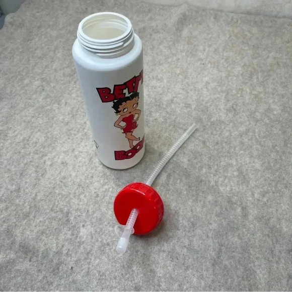 Betty Boop Vintage 1991 Six Flags White Red Water Bottle Cup Bending Straw - Picture 7 of 9
